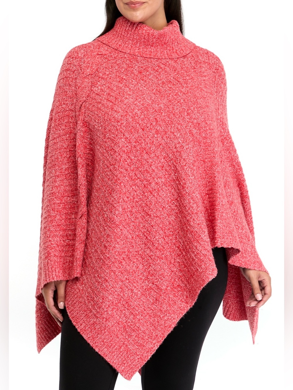 WONDERLY Plus Size Coral Knit Turtleneck Poncho.